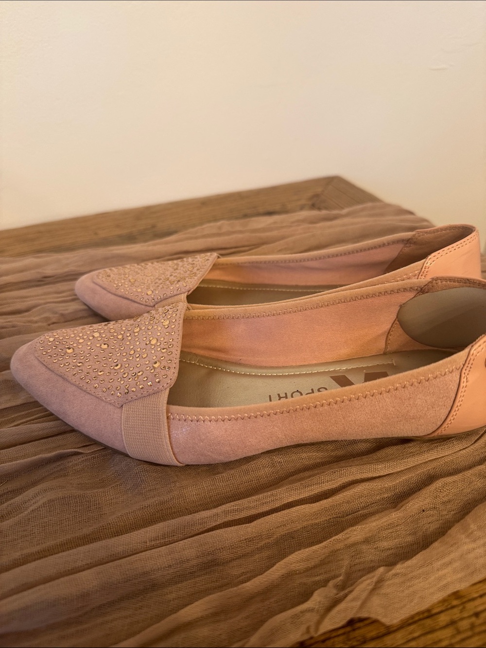 Anne Klein Pink Pointed Toe Flats with Stud Accents - Picture 7 of 11